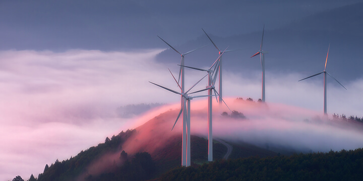 Wind turbines in beautiful scenery